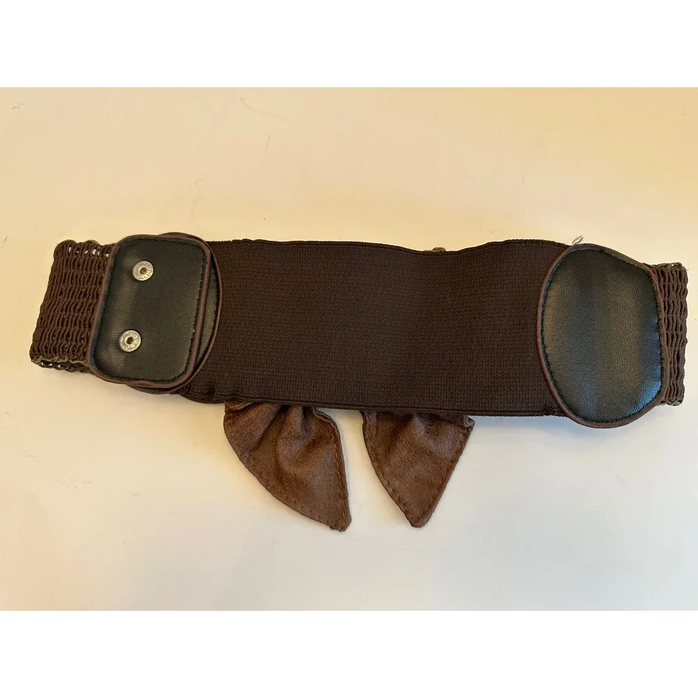 Elastic Stretch Bow Belt Khaki Green Brown Snap Closure